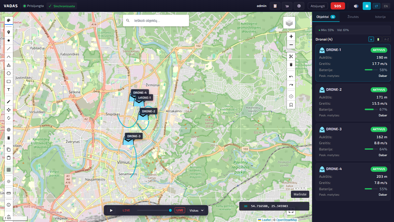 Map overview with drone tracks