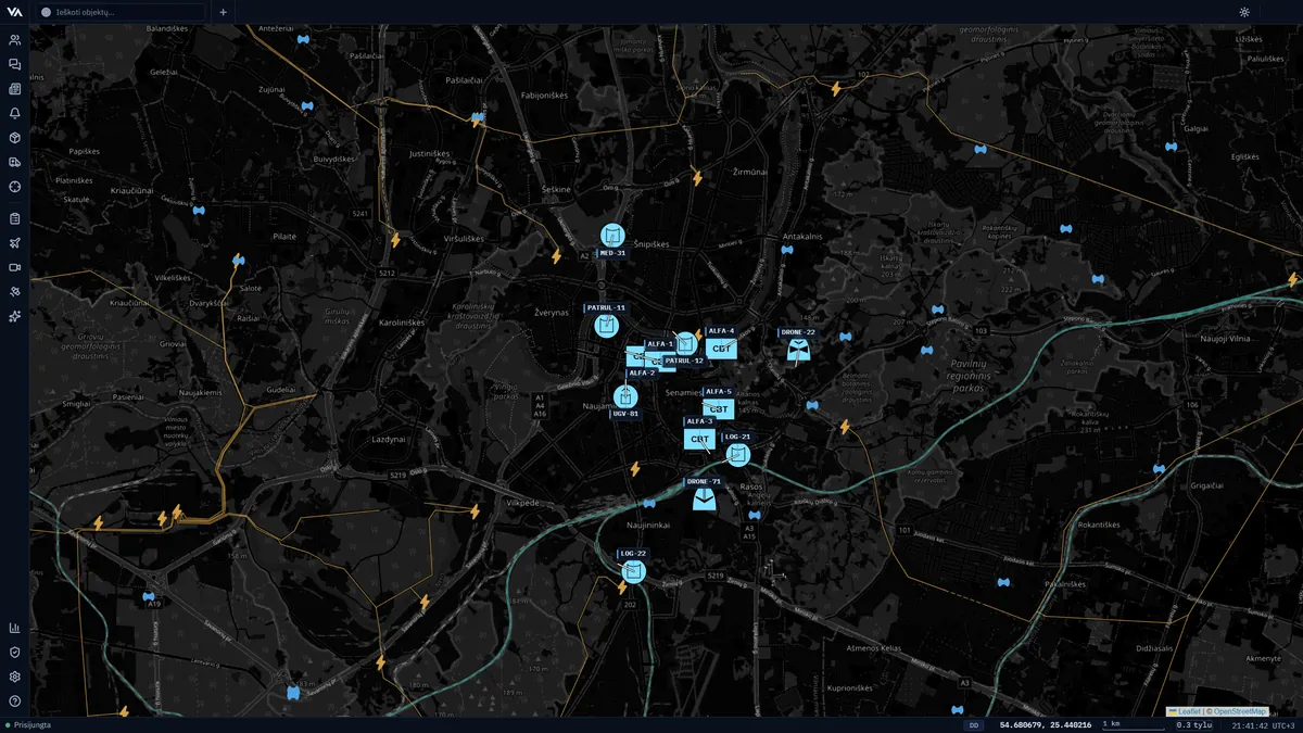 VADAS žemėlapis su infrastruktūros sluoksniais