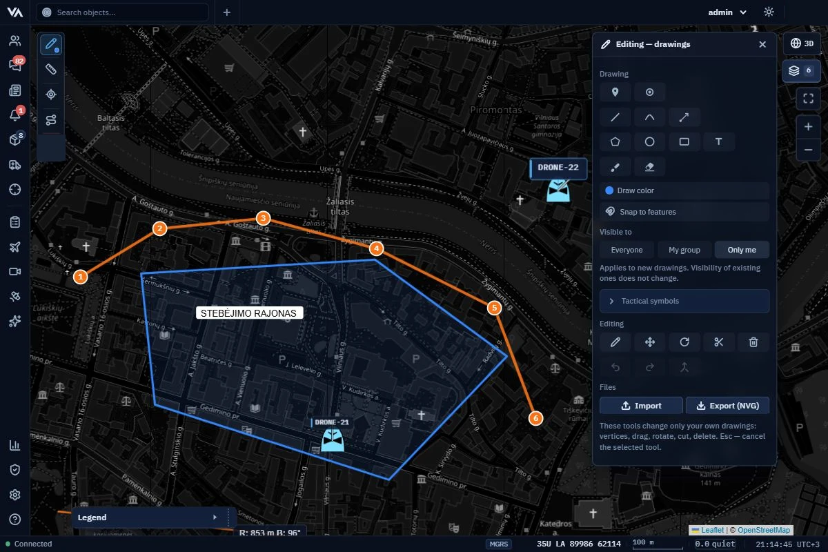 VADAS: zones, drawing tools and distance measurement
