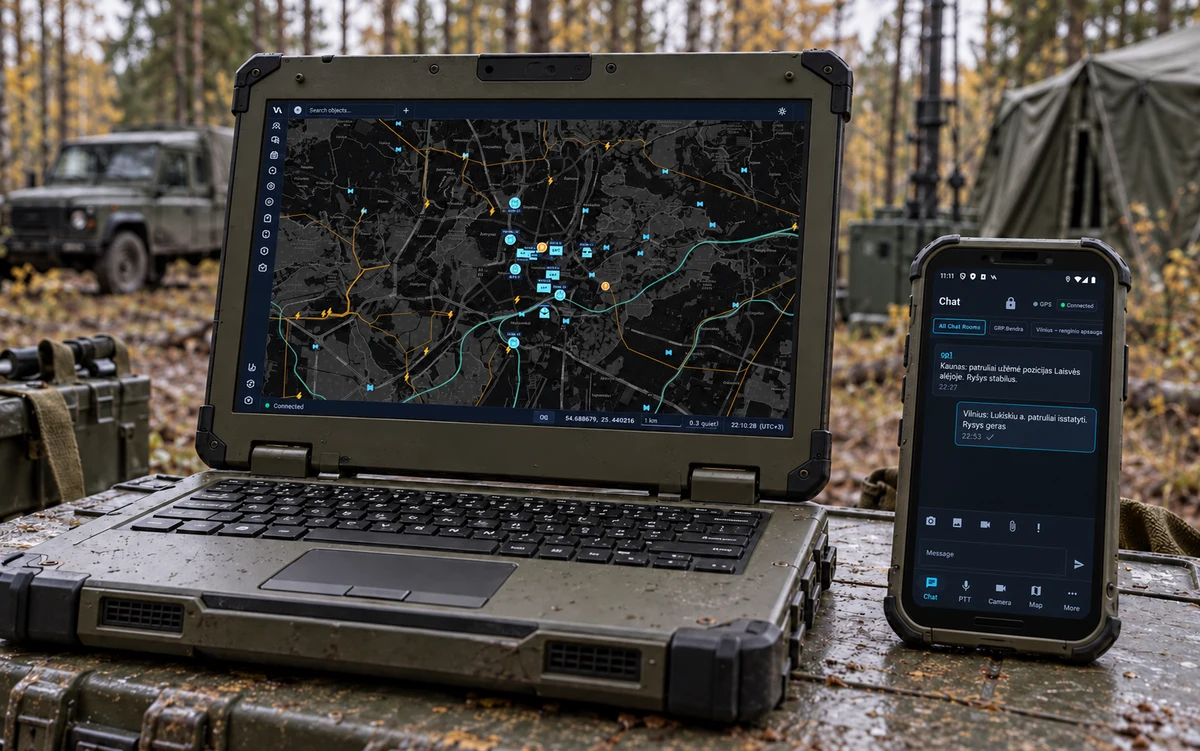 VADAS map on a rugged field laptop with the companion app on a rugged phone